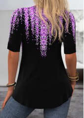 Purple tops,Black tops,Geometric tops,Ombre tops,ROTITA Geometric Print Purple Fake Two Piece Twinset