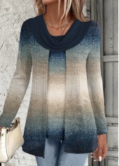 Multi Color tops,Ombre tops,ROTITA Fake 2in1 Ombre Multi Color Draped Neck Sweatshirt