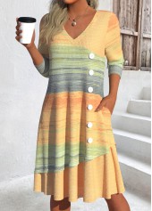 Yellow dresses,Ombre dresses,Everyday dresses,Casual dresses,ROTITA Patchwork Ombre Yellow A Line V Neck Dress