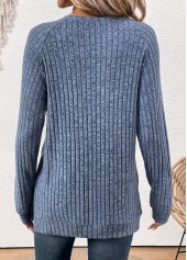 Dusty Blue tops,Plain Color tops,ROTITA Button Dusty Blue Round Neck Long Sleeve T Shirt