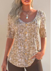 T-Shirt mit Rundhalsausschnitt und halblangen Ärmeln und Rotita-Knopf in Ingwer-Optik