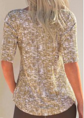 Ginger tops,Plain Color tops,ROTITA Button Ginger Scoop Neck Half Sleeve T Shirt