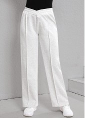 Light Grey bottoms,Plain Color bottoms,Patchwork Light Grey Elastic Waist High Waisted Pants