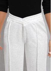 Light Grey bottoms,Plain Color bottoms,Patchwork Light Grey Elastic Waist High Waisted Pants