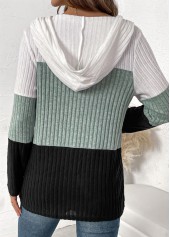 Black tops,White tops,Contrast Color tops,ROTITA Patchwork Contrast Color Long Sleeve Hoodie