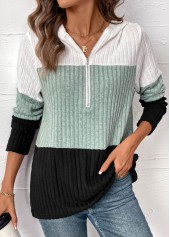 Rotita Patchwork-Kapuzenpullover mit langen Ärmeln in Kontrastfarbe