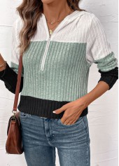 Black tops,White tops,Contrast Color tops,ROTITA Patchwork Contrast Color Long Sleeve Hoodie