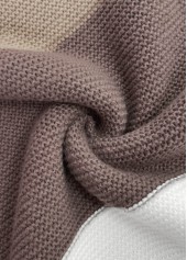 Dark Coffee tops,Contrast Color tops,Patchwork Dark Coffee Round Neck Long Sleeve Sweater