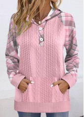 Rotita – Langärmliger Kapuzenpullover mit Knopfleiste und Schottenkaro in Rosa