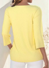 Light Yellow tops,Plain Color tops,ROTITA Light Yellow Draped Neck 3/4 Sleeve T Shirt