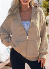 Sweat à capuche à manches longues et fermeture éclair Rotita Camel léger