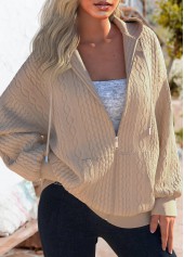 Light Camel tops,Plain Color tops,ROTITA Zipper Light Camel Long Sleeve Hoodie