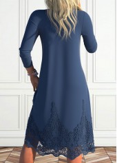 Navy dresses,Plain Color dresses,Everyday dresses,Casual dresses,ROTITA Lace Navy A Line V Neck Long Sleeve Dress