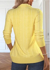 Light Yellow tops,Plain Color tops,ROTITA Zipper Light Yellow Turn Down Collar Long Sleeve Sweatshirt