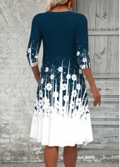 Peacock Blue dresses,White dresses,Floral dresses,Plants dresses,Dot dresses,Ombre dresses,Everyday dresses,Casual dresses,ROTITA Fake 2in1 Floral Print Peacock Blue A Line Dress