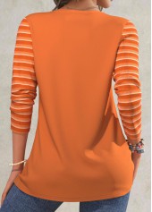 Terracotta tops,Halloween tops,ROTITA Patchwork Halloween Print Terracotta Round Neck T Shirt