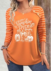 ROTITA Patchwork Halloween Print Terracotta Round Neck T Shirt