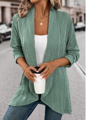 Green tops,Plain Color tops,ROTITA Jacquard Green Long Sleeve Light Cardigan