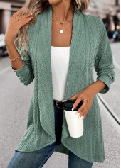Green tops,Plain Color tops,ROTITA Jacquard Green Long Sleeve Light Cardigan
