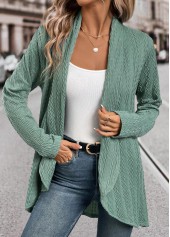 Green tops,Plain Color tops,ROTITA Jacquard Green Long Sleeve Light Cardigan