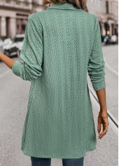 Green tops,Plain Color tops,ROTITA Jacquard Green Long Sleeve Light Cardigan