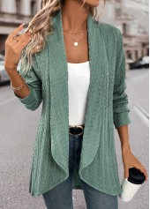 Green tops,Plain Color tops,ROTITA Jacquard Green Long Sleeve Light Cardigan