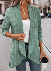 Green tops,Plain Color tops,ROTITA Jacquard Green Long Sleeve Light Cardigan