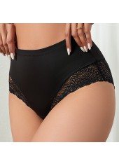 Black intimates,Plain Color intimates,Black High Waisted Lace Patchwork Panty