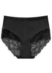 Black intimates,Plain Color intimates,Black High Waisted Lace Patchwork Panty
