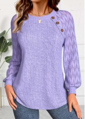 Hellviolettes Sweatshirt mit Rundhalsausschnitt und langen Ärmeln aus Rotita-Spitze