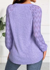 Light Purple tops,Plain Color tops,ROTITA Lace Light Purple Round Neck Long Sleeve Sweatshirt