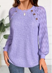 Light Purple tops,Plain Color tops,ROTITA Lace Light Purple Round Neck Long Sleeve Sweatshirt