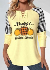 t-shirt à col à lacets jaune clair fendu pour Halloween Rotita