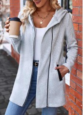 Rotita Reißverschluss kariertes hellgraues Sweatshirt mit Umlegekragen