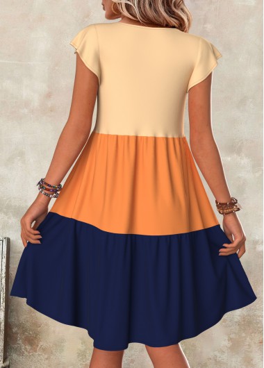 Multi Color dresses,Contrast Color dresses,Everyday dresses,Casual dresses,ROTITA Patchwork Multi Color A Line Round Neck Dress