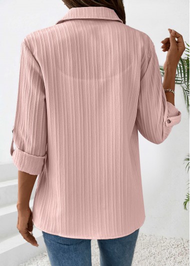 Dusty Pink tops,Plain Color tops,ROTITA Zipper Dusty Pink Long Sleeve Shirt