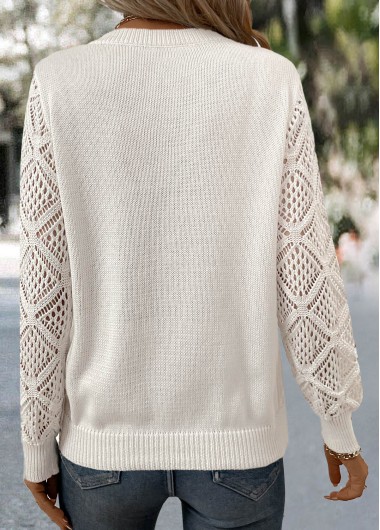 Beige tops,Plain Color tops,Beige V Neck Long Sleeve Sweater