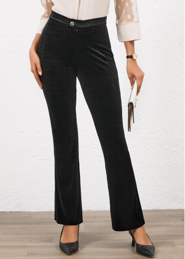 Black bottoms,Plain Color bottoms,Button Black Flare Leg High Waisted Pants
