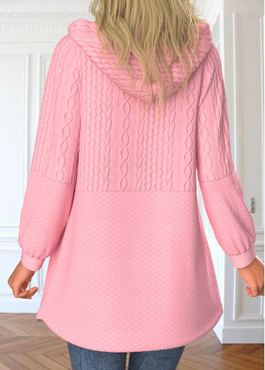 Pink tops,Plain Color tops,ROTITA Zipper Pink Hooded Long Sleeve Jacket
