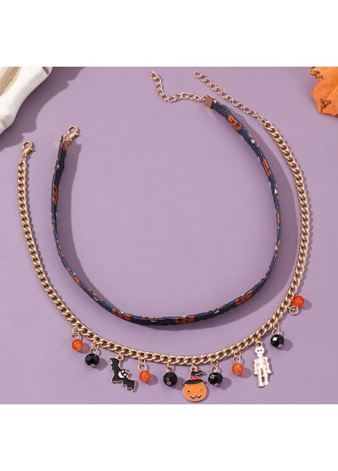 Orange jewelry,Halloween Skeleton Pumpkin Orange Alloy Necklace Set