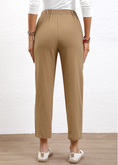 Light Coffee bottoms,Plain Color bottoms,Elastic Waist High Waisted Light Coffee Pants