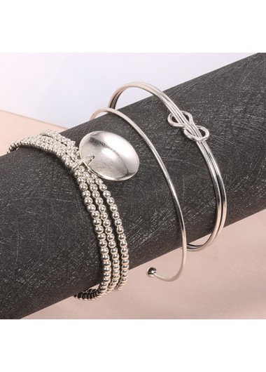 Silver jewelry,Other jewelry,Adjustable Silver Alloy Detail Three-piece Bracelet