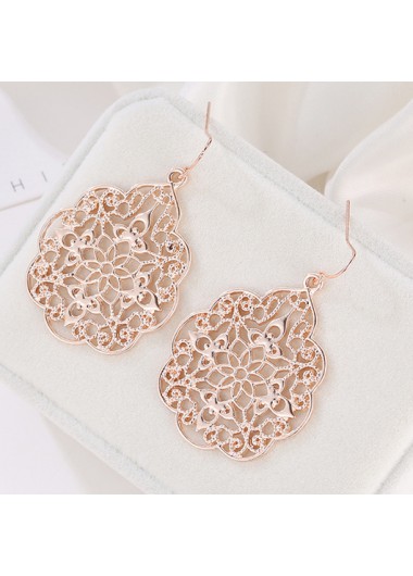 Rose Gold jewelry,Geometric jewelry,Rose Gold Hollow Design Alloy Earrings