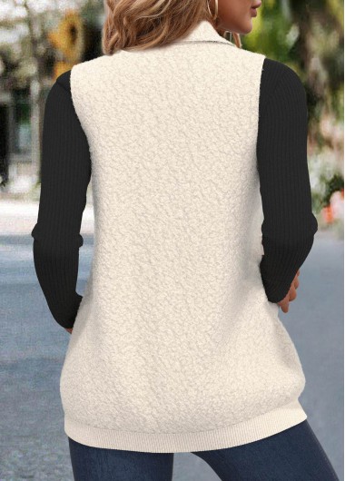 Beige tops,Plain Color tops,ROTITA Zipper Beige Stand Collar Sleeveless Waistcoat