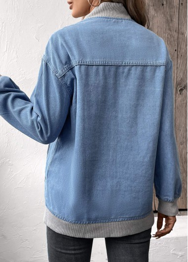 Denim Blue tops,Contrast Color tops,Long Sleeve Patchwork Denim Blue Jacket