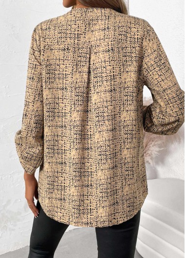 Light Camel tops,Graphic tops,ROTITA Plus Size Button Light Camel Graffiti Print Shirt