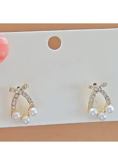 Golden jewelry,Golden Pearl Rhinestone Design Alloy Earrings