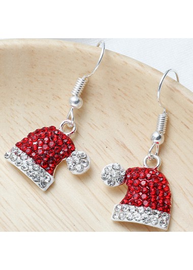 Red jewelry,Christmas Red Rhinestone Detail Alloy Earrings