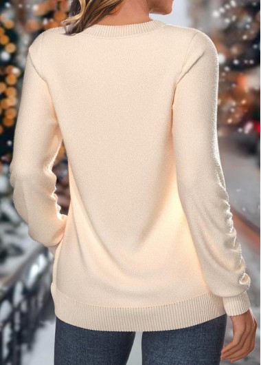 Raw white tops,Christmas tops,Letter tops,ROTITA Christmas Raw White Round Neck Long Sleeve Sweatshirt