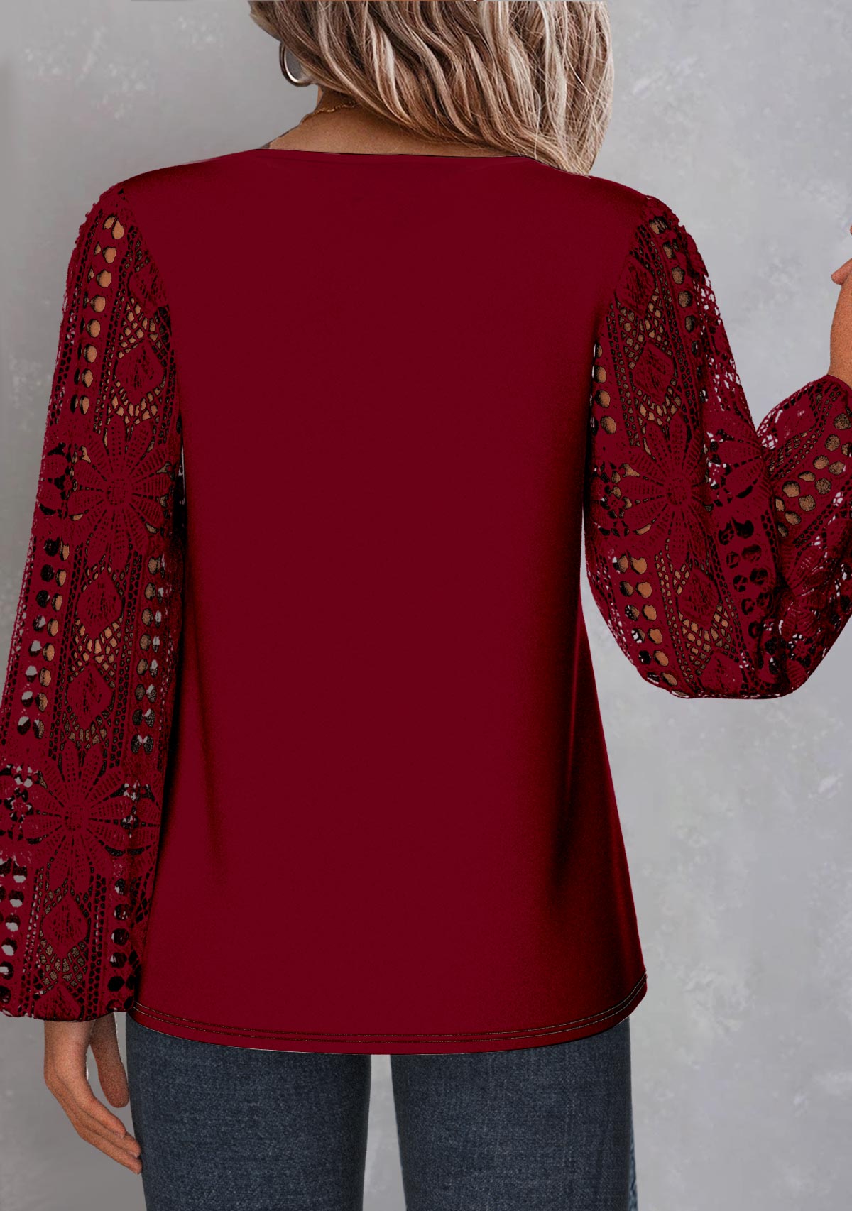 rotita blouse à col asymétrique rouge vin en dentelle grande taille